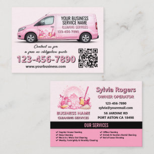 Carte de visite QR Service de nettoyage rose