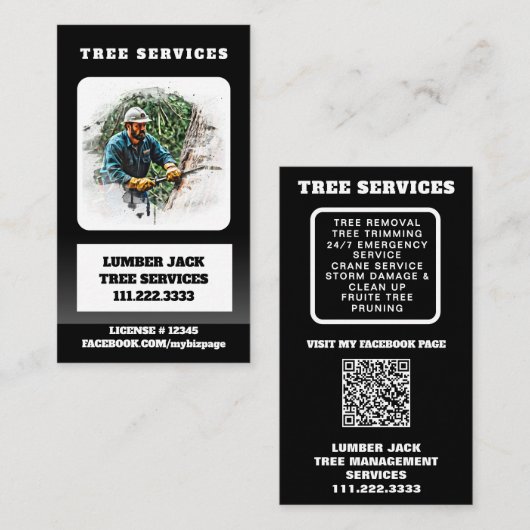 Carte De Visite *~* QR Tree Services Lumber Jack Man Artiste (Devant / Derrière)