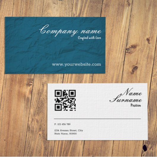 Carte de visite QR turquoise texture papier pour b
