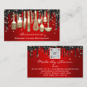 Carte De Visite QRCode Chef Déchets de cuisine Logo Couteau Rouge  (Devant / Derrière)