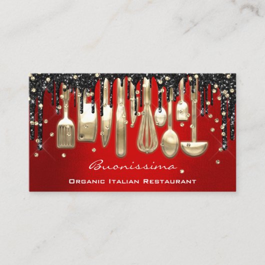 Carte De Visite QRCode Chef Déchets de cuisine Logo Couteau Rouge  (Devant)