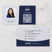 Carte De Visite QRCode professionnel photo bleu foncé gris (Devant / Derrière)