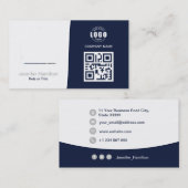 Carte De Visite QRCode professionnel photo bleu foncé gris (Devant / Derrière)