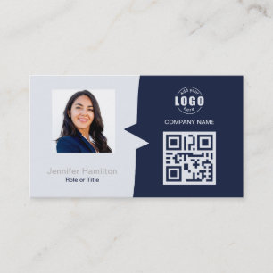 Carte De Visite QRCode professionnel photo bleu foncé gris