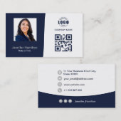 Carte De Visite QRCode professionnel photo bleu foncé gris (Devant / Derrière)