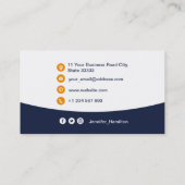 Carte De Visite QRCode professionnel photo bleu foncé orange (Dos)