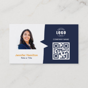 Carte De Visite QRCode professionnel photo bleu foncé orange