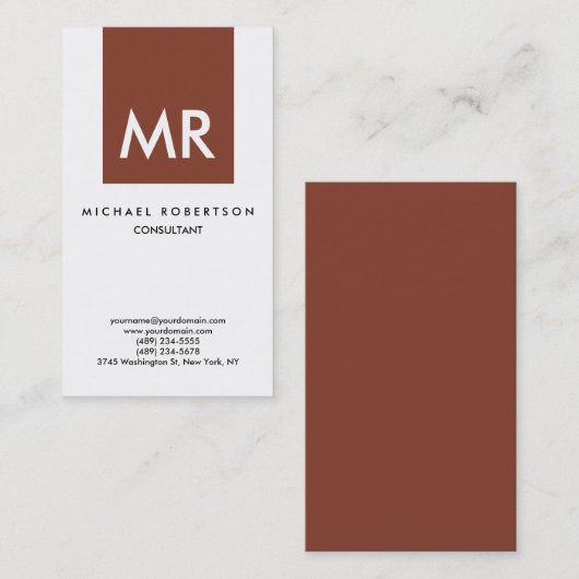 Carte De Visite Qualité Brown Monogramme blanc Élégant unique (Devant / Derrière)