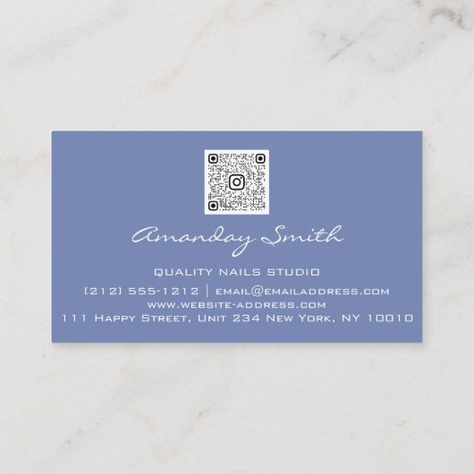 Carte De Visite Qualité Nails Code QR Logo Blue Pastel Gold (Dos)