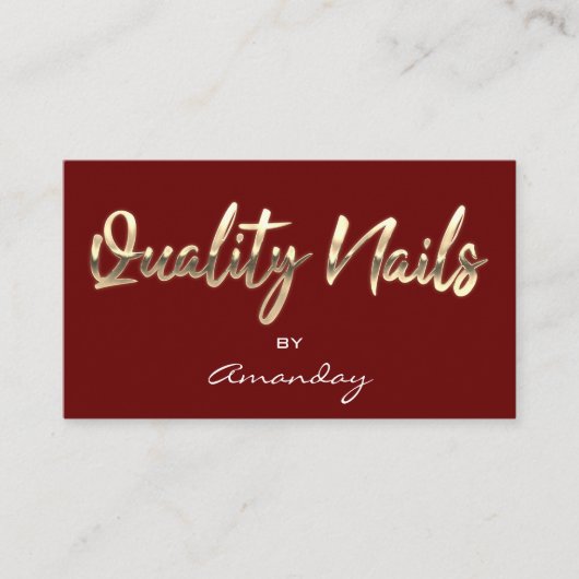 Carte De Visite Qualité Nails Code QR Logo Burgundy Red Gold (Devant)