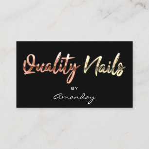 Carte De Visite Qualité Nails Code QR Logo noir cuivre RoseGold