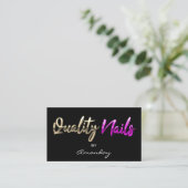 Carte De Visite Qualité Nails QR Code Logo Black Gold Rose (Debout devant)
