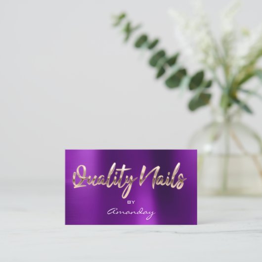 Carte De Visite Qualité Nails QR Code Logo Purple Rose Gold (Debout devant)