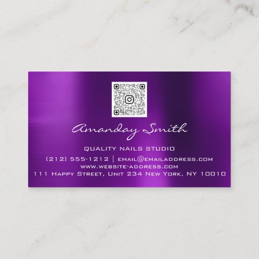 Carte De Visite Qualité Nails QR Code Logo Purple Rose Gold (Dos)