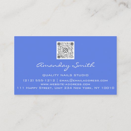 Carte De Visite Qualité Nails Script QR Code Logo Bleu Or (Dos)