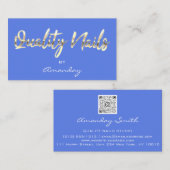 Carte De Visite Qualité Nails Script QR Code Logo Bleu Or (Devant / Derrière)