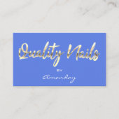 Carte De Visite Qualité Nails Script QR Code Logo Bleu Or (Devant)