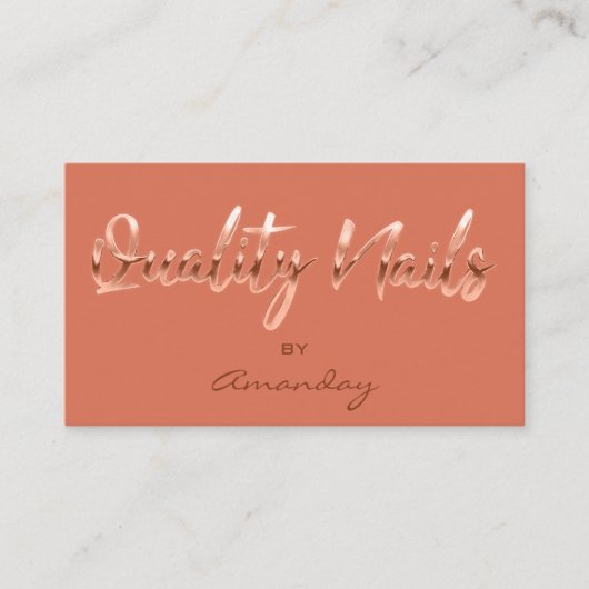 Carte De Visite Qualité Nails Script QR Code Logo Cuivre Orange (Devant)