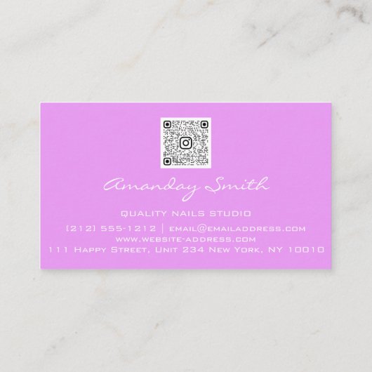 Carte De Visite Qualité Nails Script QR Code Logo Purple Rose (Dos)
