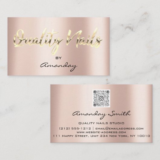 Carte De Visite Qualité Nails Studio QR Code Logo Rose Gold (Devant / Derrière)