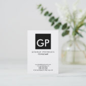 Carte De Visite Qualité Noir & Blanc Monogramme Unique Moderne (Debout devant)