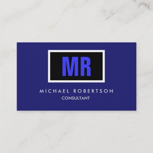 Carte De Visite Qualité Noir Minuit Bleu Monogramme Unique (Devant)