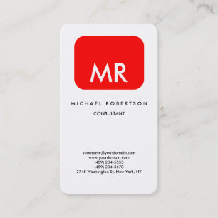 Carte De Visite Qualité Rouge Blanc Monogramme Élégant Unique