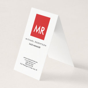 Carte De Visite Qualité Rouge Blanc Monogramme Élégant Unique
