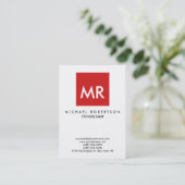 Carte De Visite Qualité Rouge Blanc Monogramme Élégant Unique (Debout devant)