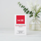 Carte De Visite Qualité Rouge Blanc Monogramme Élégant Unique Mode (Debout devant)