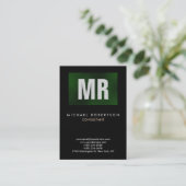 Carte De Visite Qualité verticale Noir Vert Monogramme unique (Debout devant)