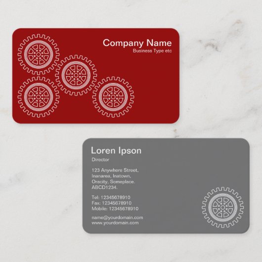 Carte De Visite Quatre engrenages - Blanc sur Ruby Rouge - Gris Re (Devant / Derrière)