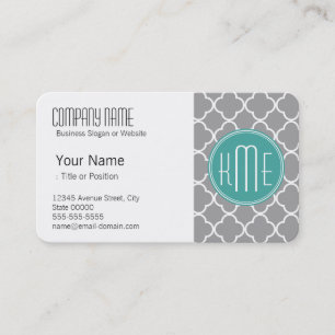 Carte De Visite Quatrefoil gris avec le monogramme de menthe de