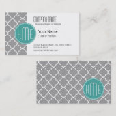 Carte De Visite Quatrefoil gris avec le monogramme de menthe de (Devant / Derrière)