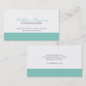 Carte De Visite Quatrefoil turquoise bleu trèfle motif moderne (Devant / Derrière)