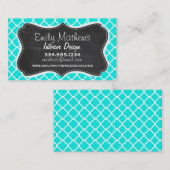 Carte De Visite Quatrefoil Turquoise Lumineuse ; Aspect tableau (Devant / Derrière)