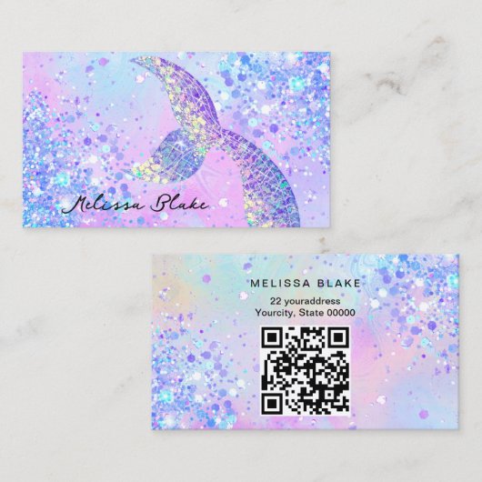 Carte De Visite queue de sirène simulé parties scintillant à colla (Devant / Derrière)
