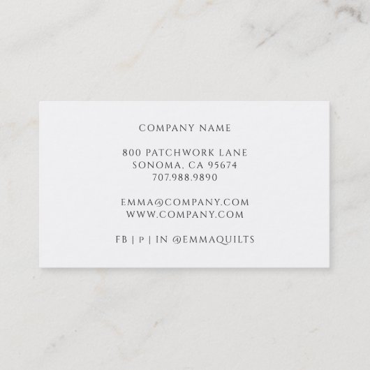 Carte De Visite Quilting And Patchwork Design (Dos)