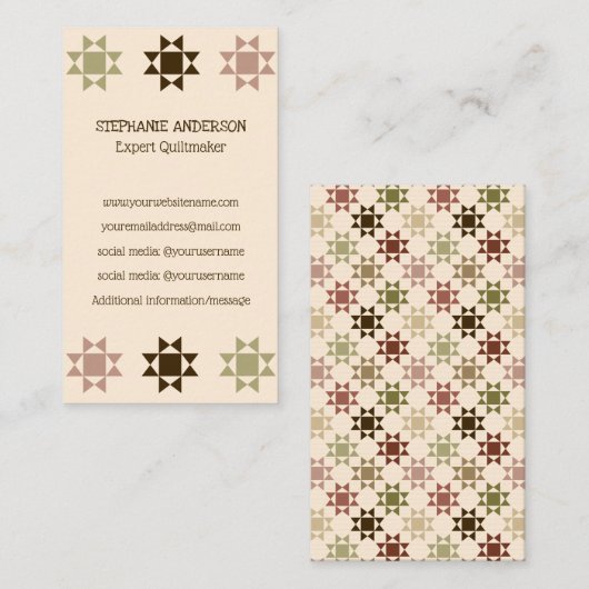 Carte De Visite Quiltmaker, Quilt Business Amish Quilt (Devant / Derrière)