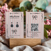 Carte De Visite Quirky Pink Hand-Drawn Bow Jewelry Earring