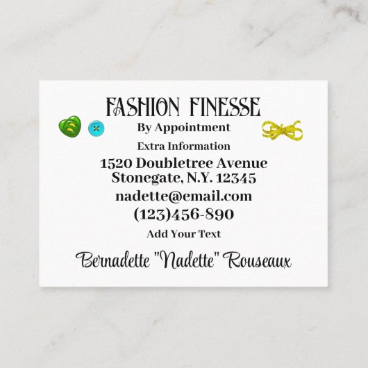 Carte De Visite Quirky Seamstress Couture Tailor (Dos)