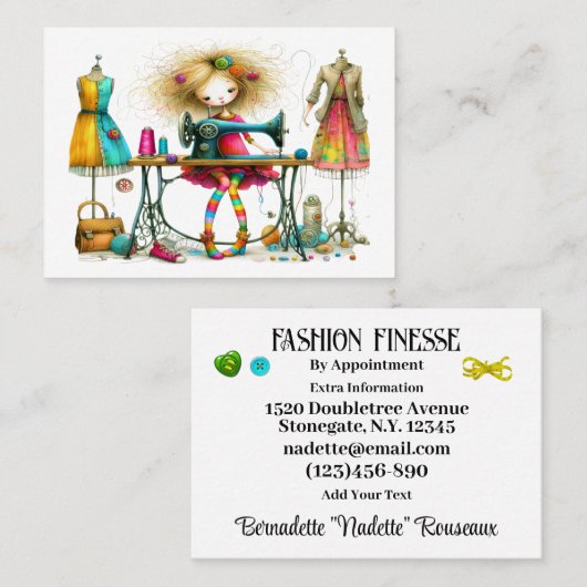 Carte De Visite Quirky Seamstress Couture Tailor 2ème version (Devant / Derrière)