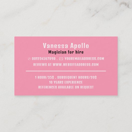 Carte De Visite Rabbit magique, Magicien (Dos)