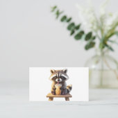 Carte De Visite Raccoon Drinking Iced Coffee (Debout devant)