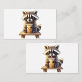 Carte De Visite Raccoon Drinking Iced Coffee (Devant / Derrière)