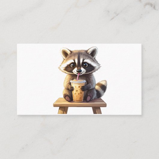 Carte De Visite Raccoon Drinking Iced Coffee (Devant)