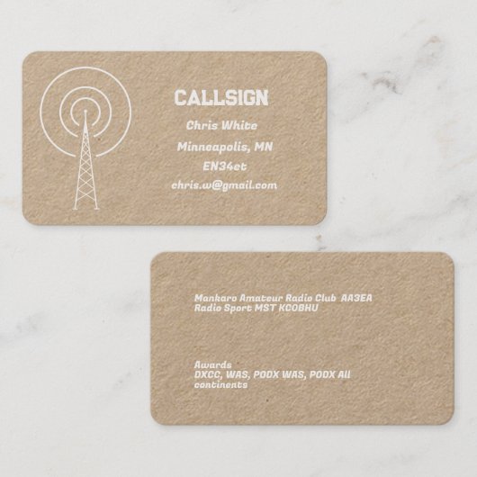 Carte De Visite Radio amateur de jambon (Devant / Derrière)