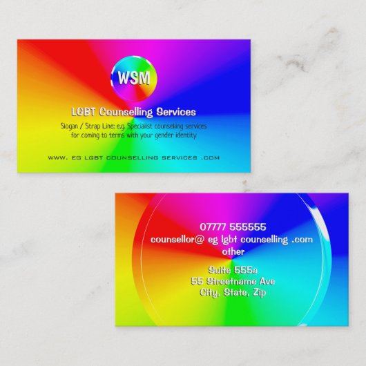 Carte De Visite Rainbow Disk LGBT Counseling Services (Devant / Derrière)