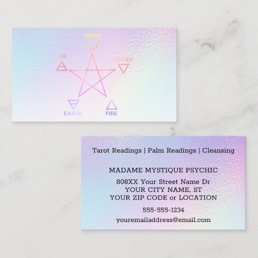 Carte De Visite Rainbow Elements Pentagram Psychique affaires (Devant / Derrière)