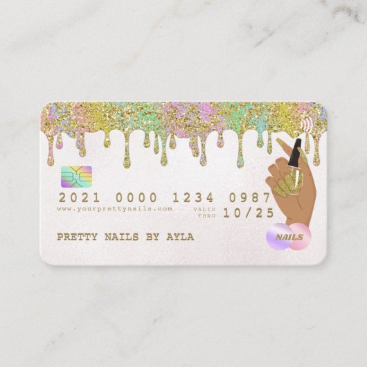 Carte De Visite Rainbow Gold Parties scintillant Drift Nail Techni (Devant)